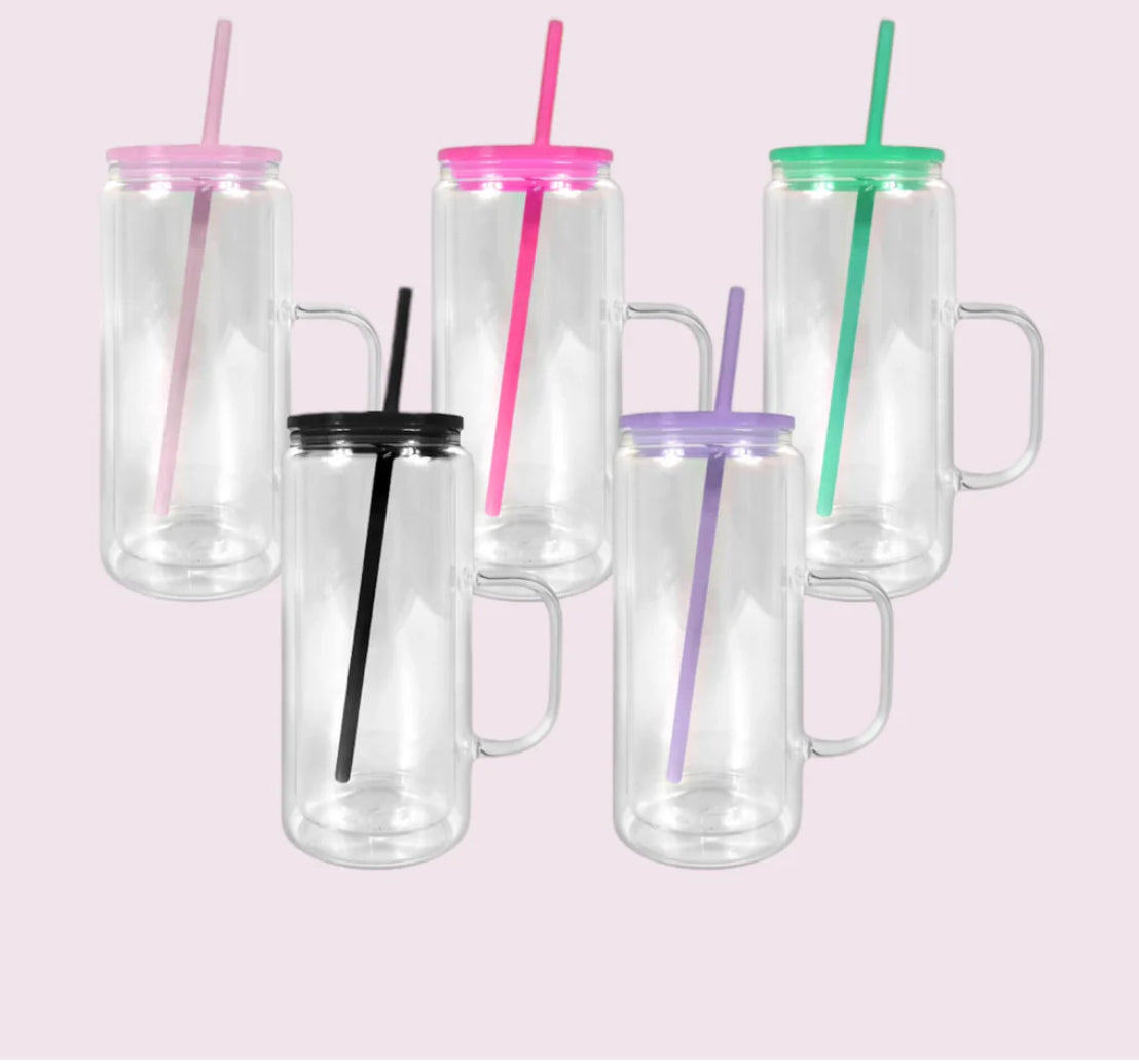 16oz Glass Snowglobe Tumbler with Matching Lid & Straw – Beyond Glitter