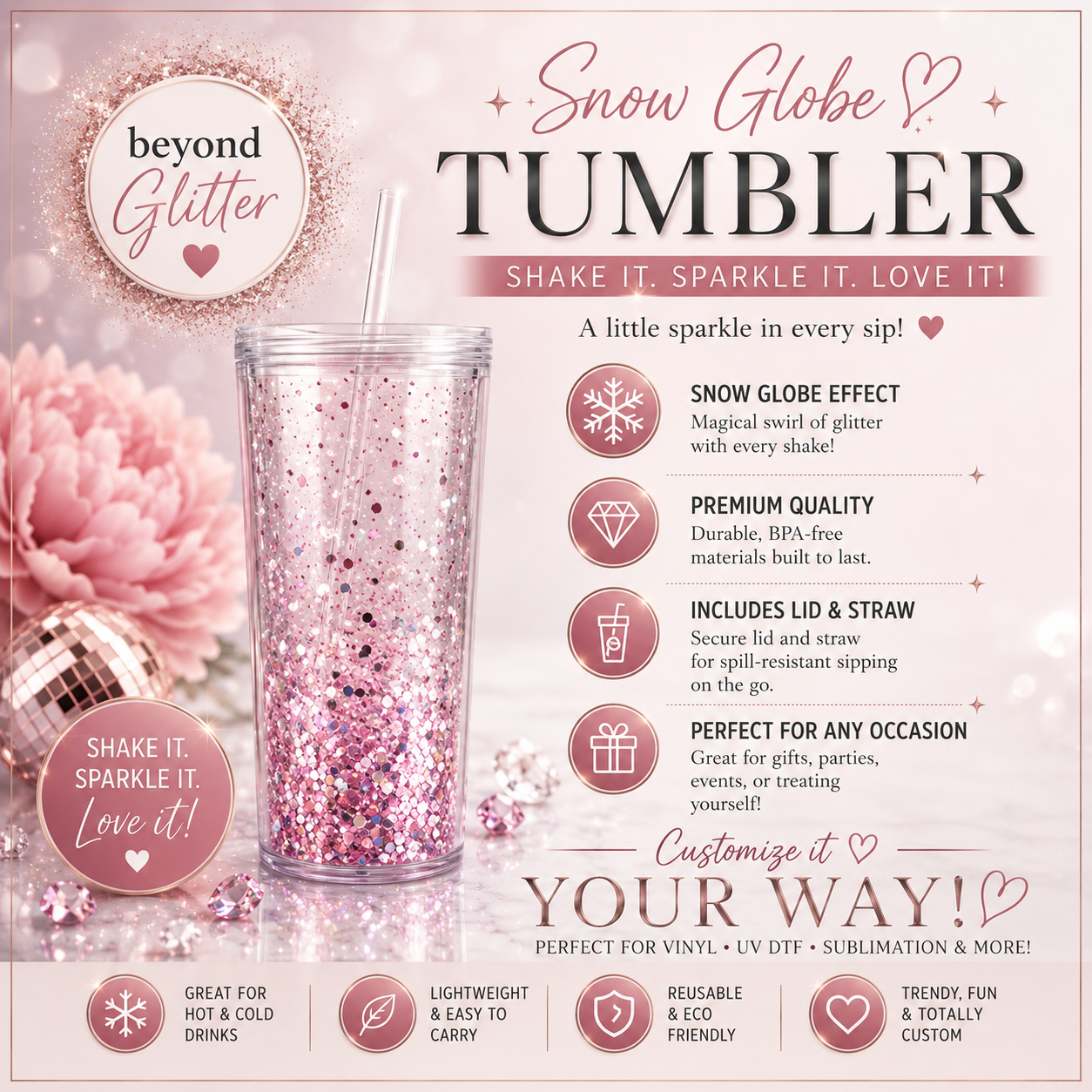 24oz Tapered SnowGlobe Tumbler