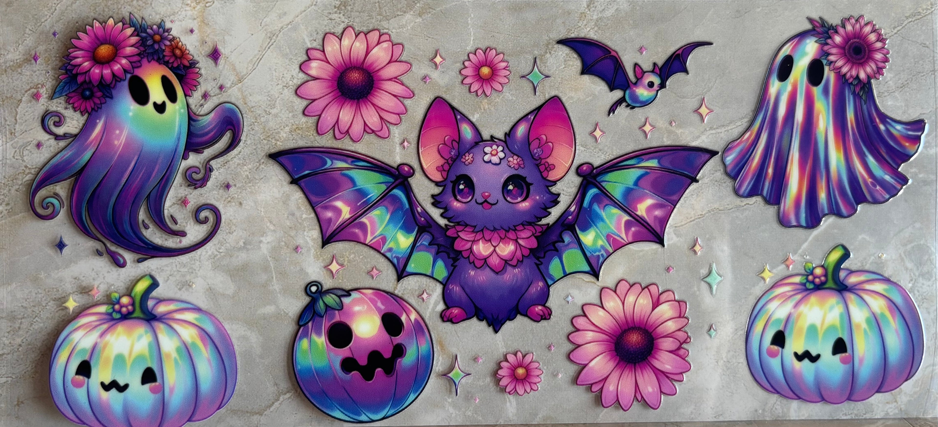 Colorful Ghost and Bats